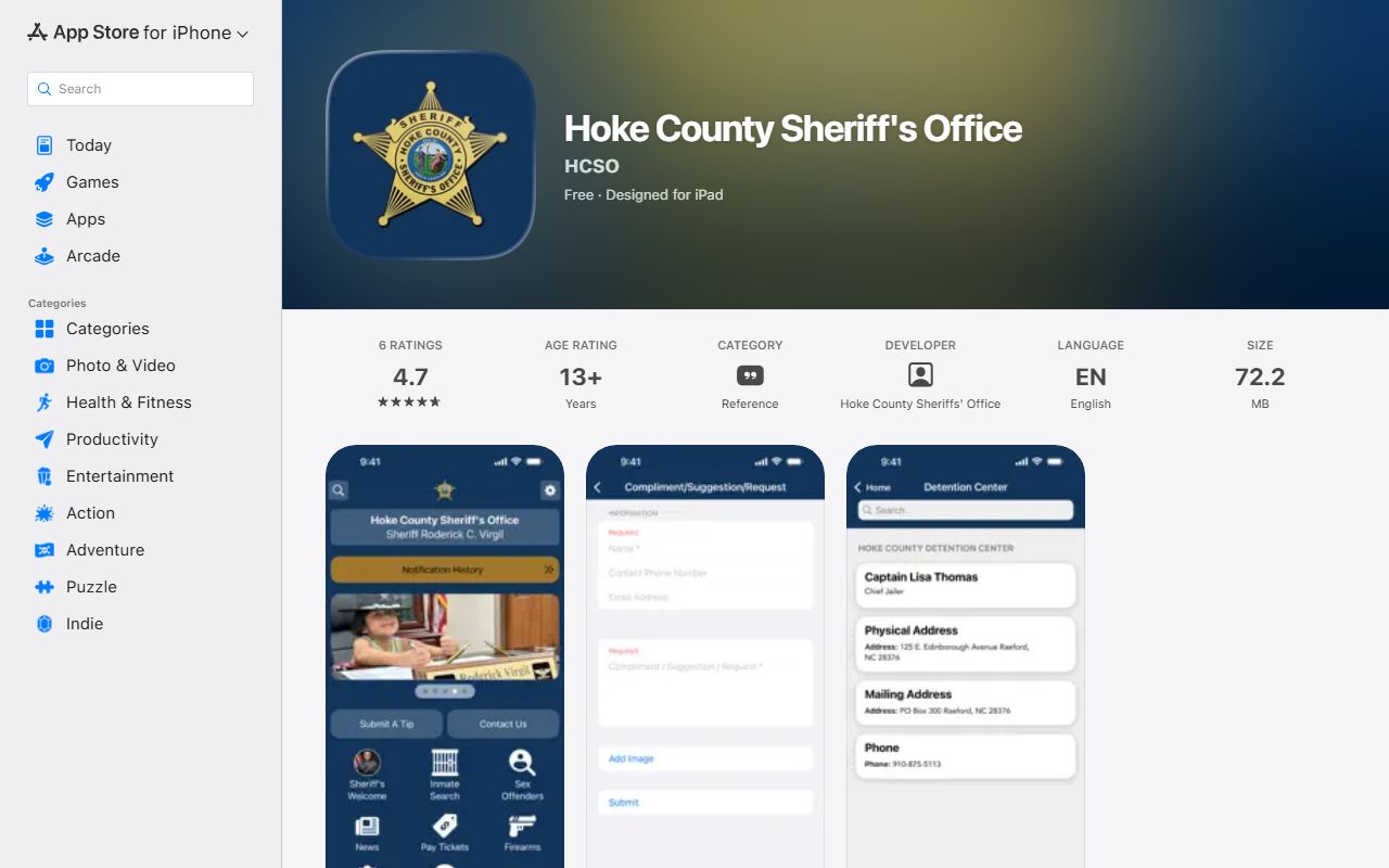 Hoke County arrest records Sheriff's Office iOS app
