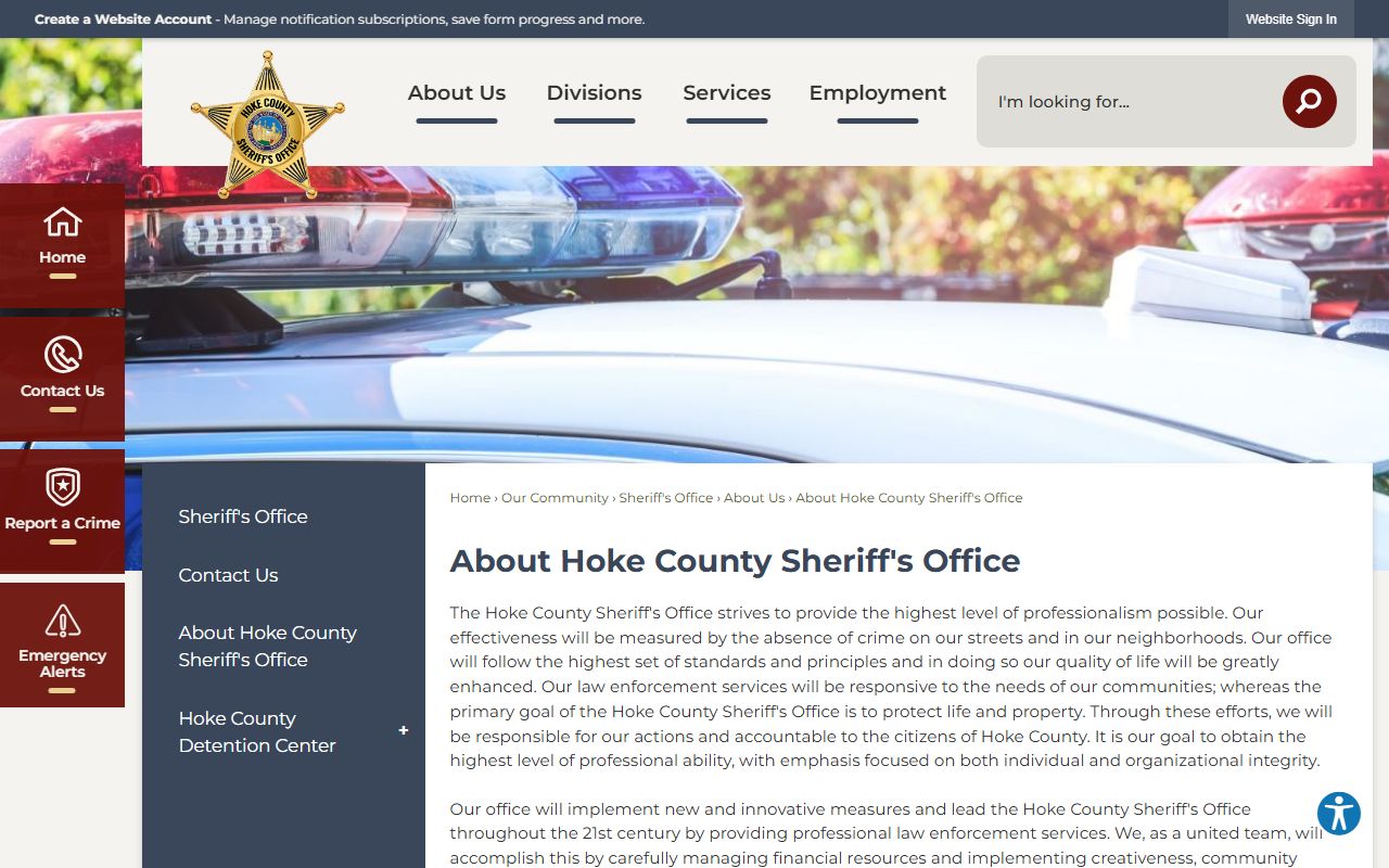 Hoke County arrest records Sheriff biography page