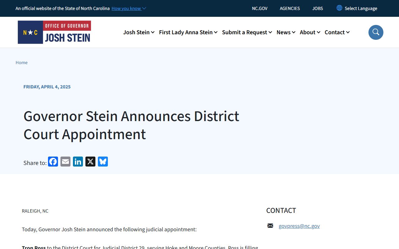 Hoke County court dockets District Court judge appointment