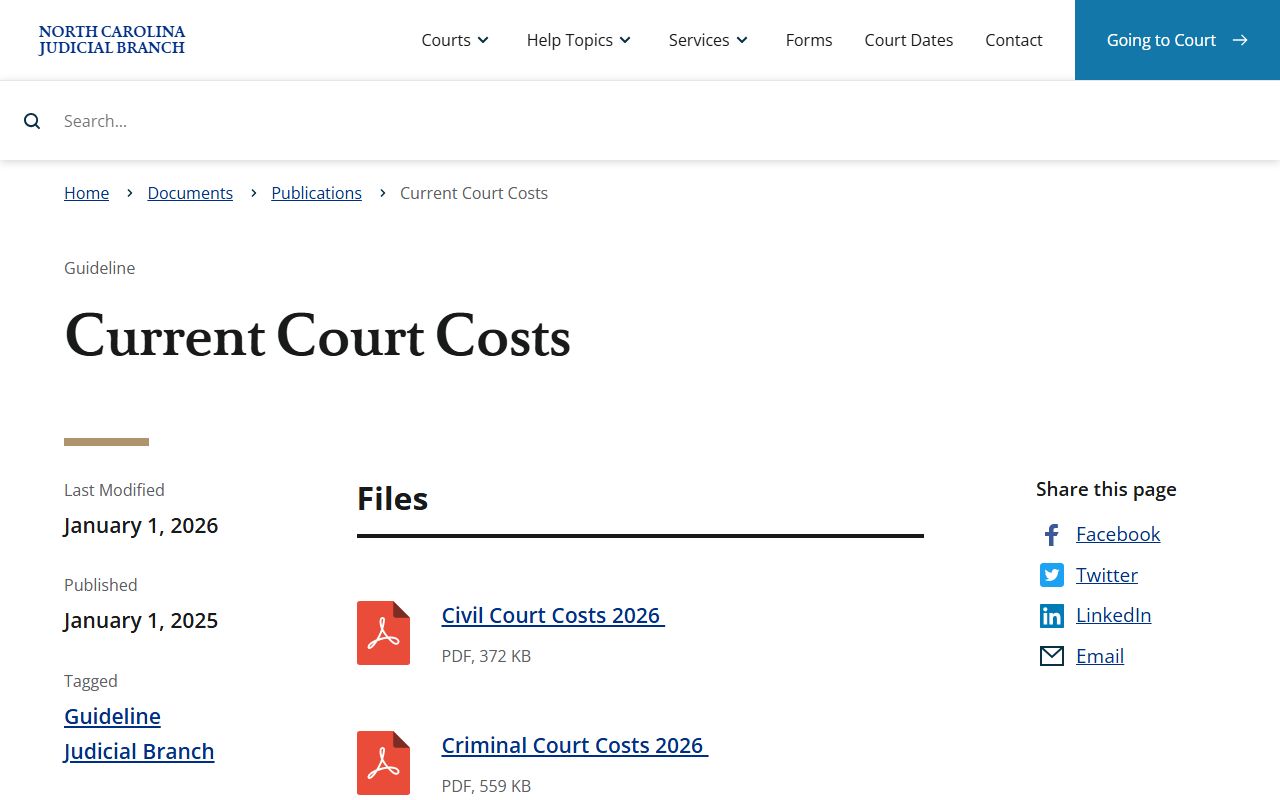 Hoke County court records current court costs schedules