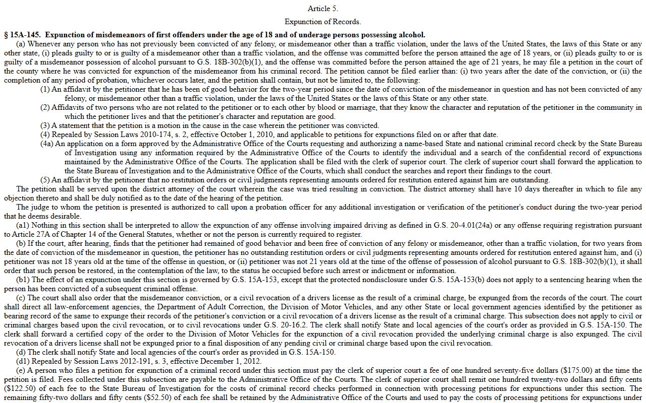 Hoke County criminal court records criminal expunction statutes