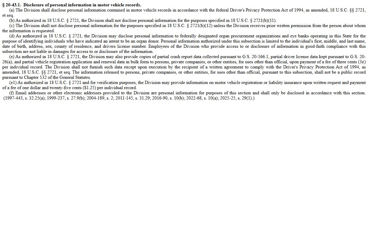 Hoke County District Court records and North Carolina DMV disclosure statute