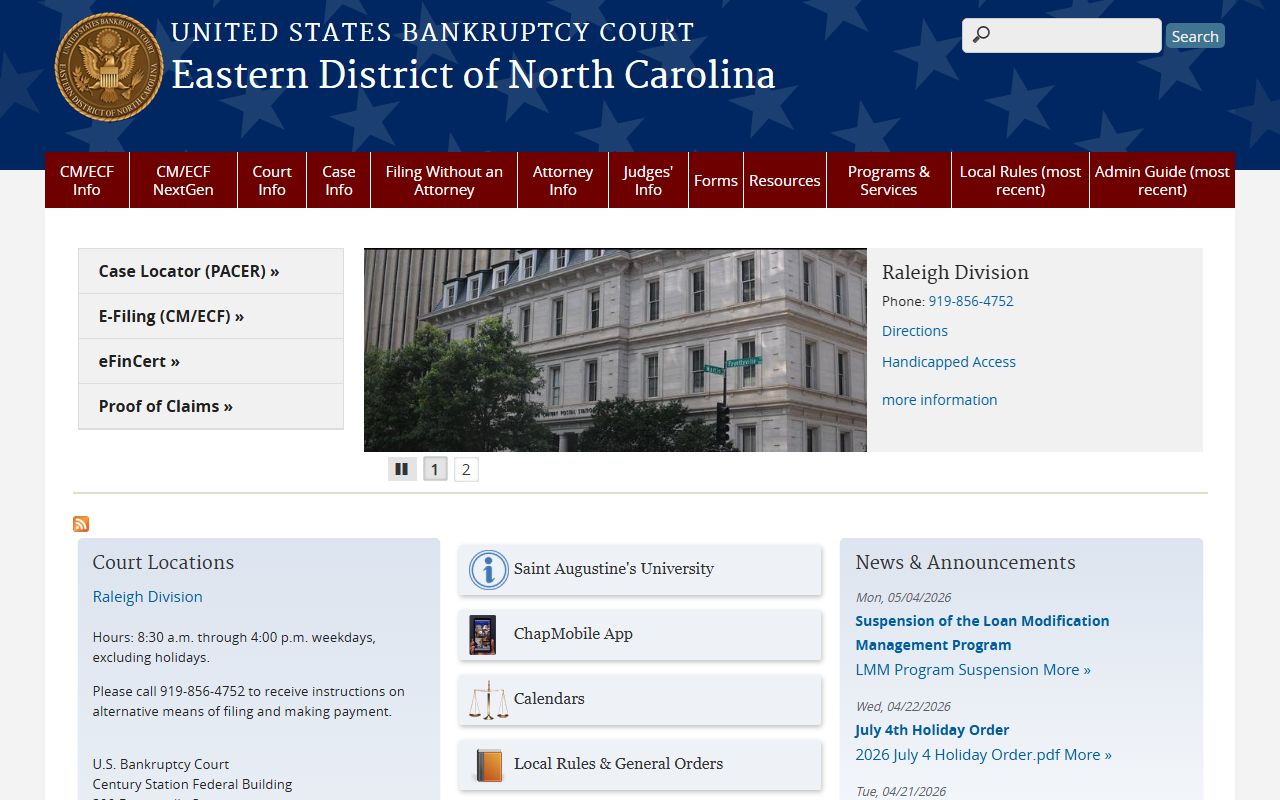 Hoke County District Court records and Eastern District bankruptcy court