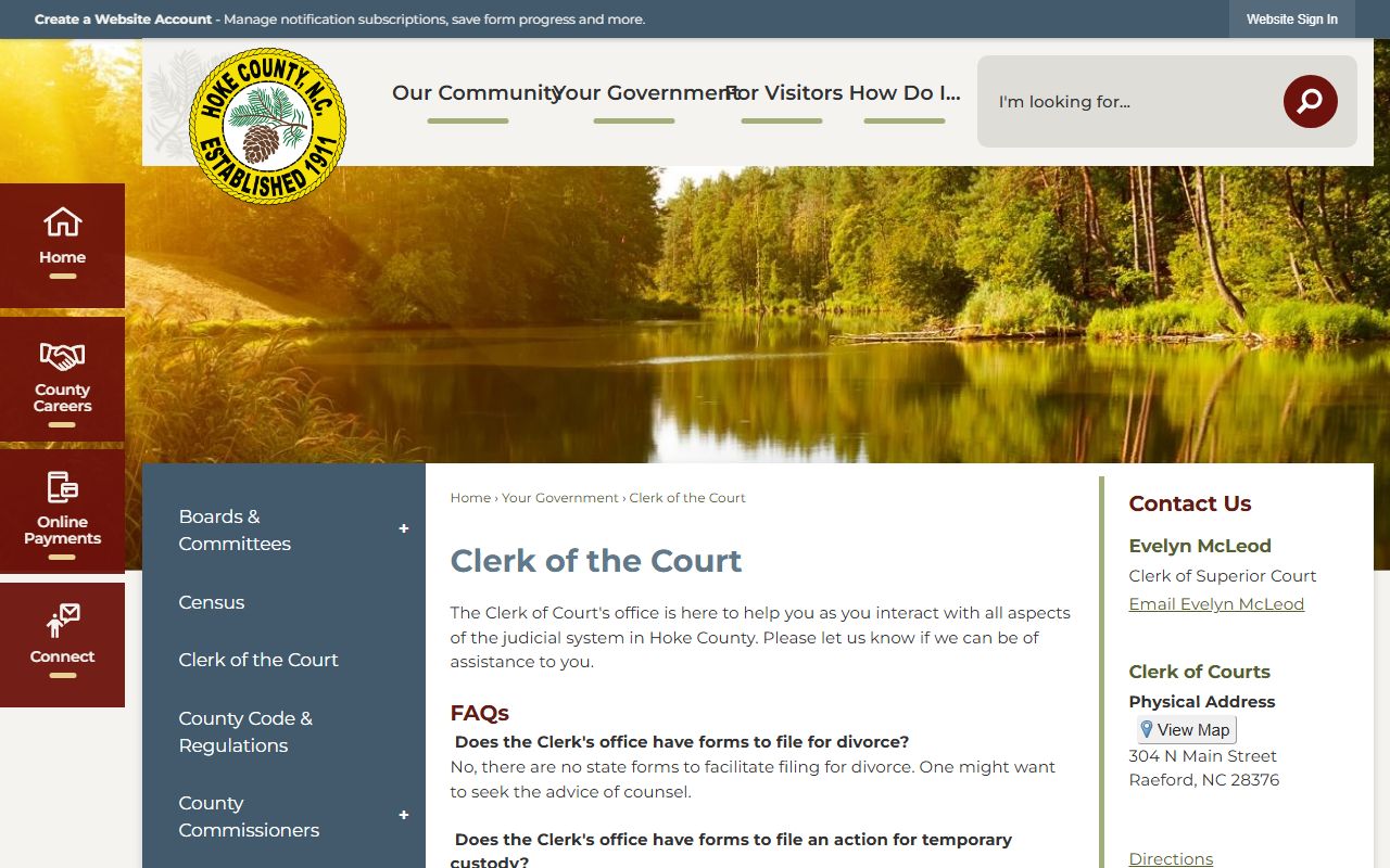 Hoke County Court records Clerk of Superior Court page