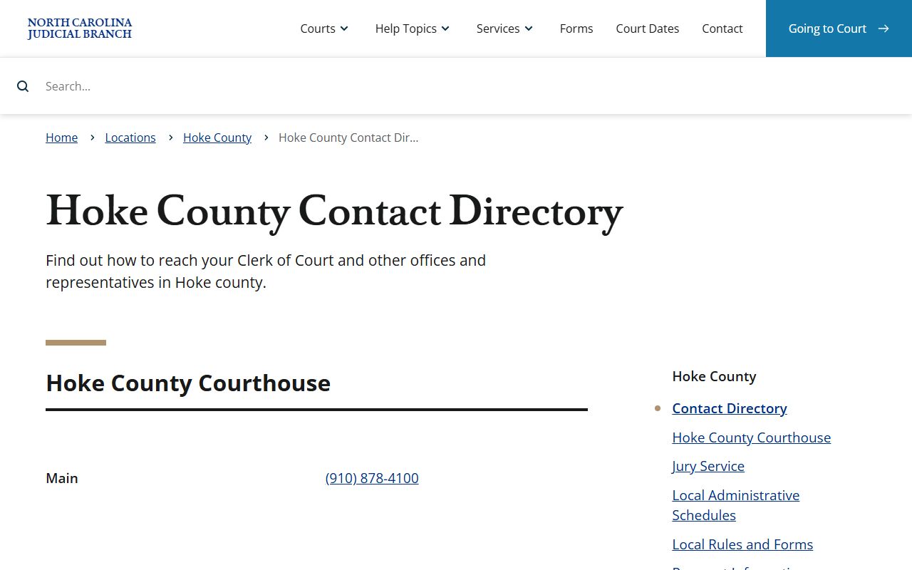 Hoke County Court records contact directory for court offices