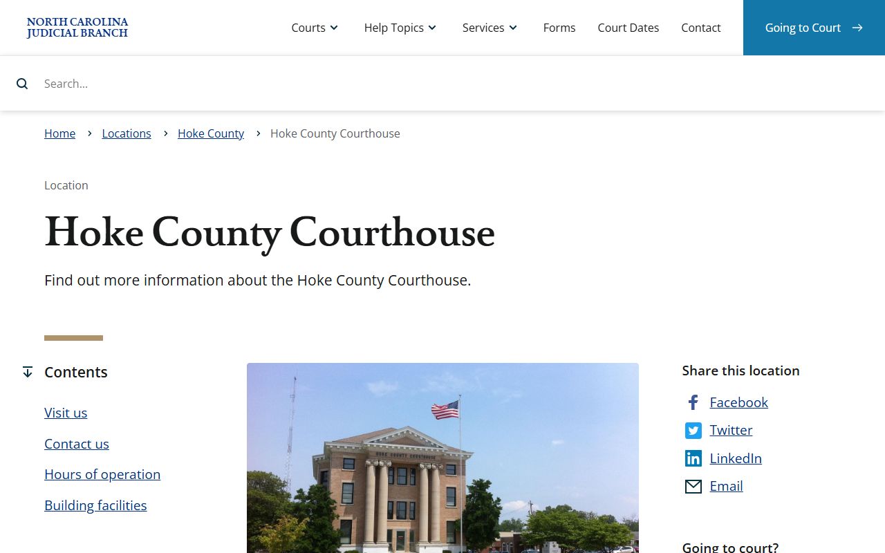 Hoke County Court records courthouse address and hours page