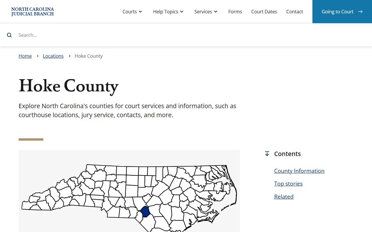 Hoke County Court records landing page from the North Carolina Judicial Branch