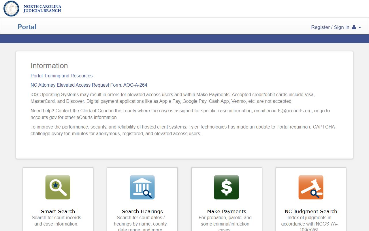 Hoke County Court records North Carolina eCourts Portal landing page