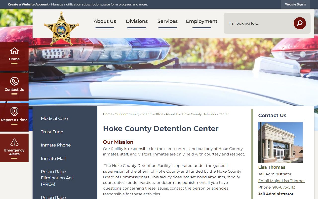 Hoke County inmate records detention center information page