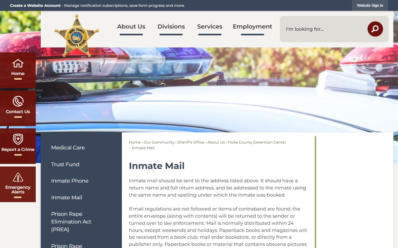 Hoke County inmate records mail rules and prohibited items