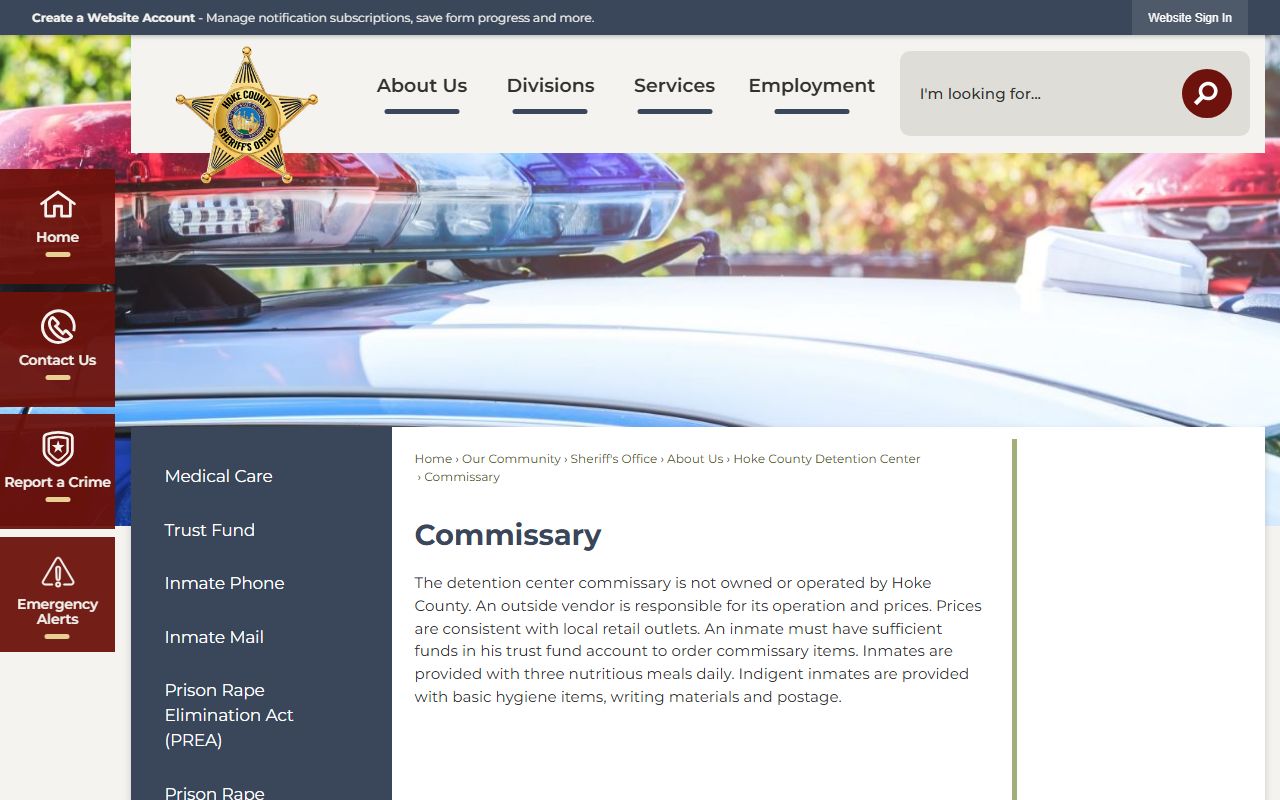 Hoke County inmate records jail commissary rules
