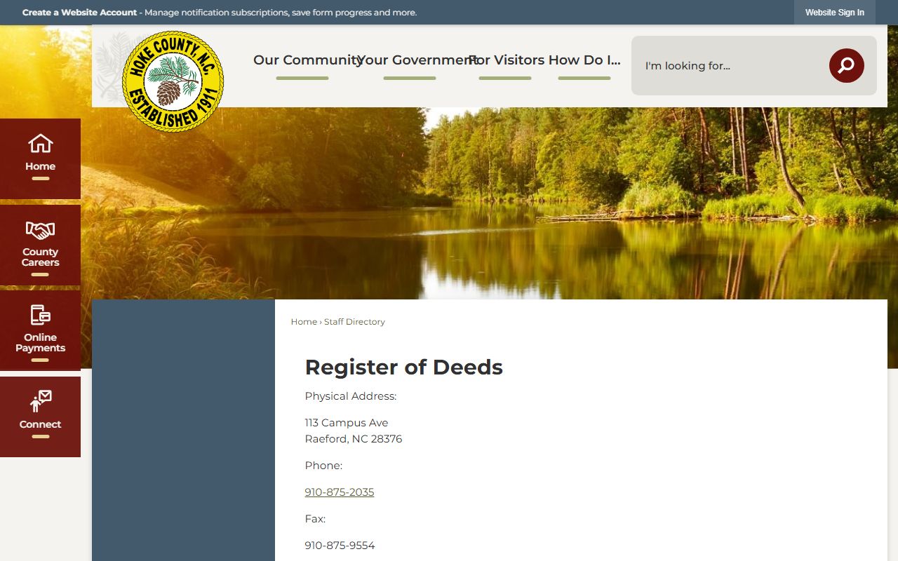 Hoke County marriage records Register of Deeds directory