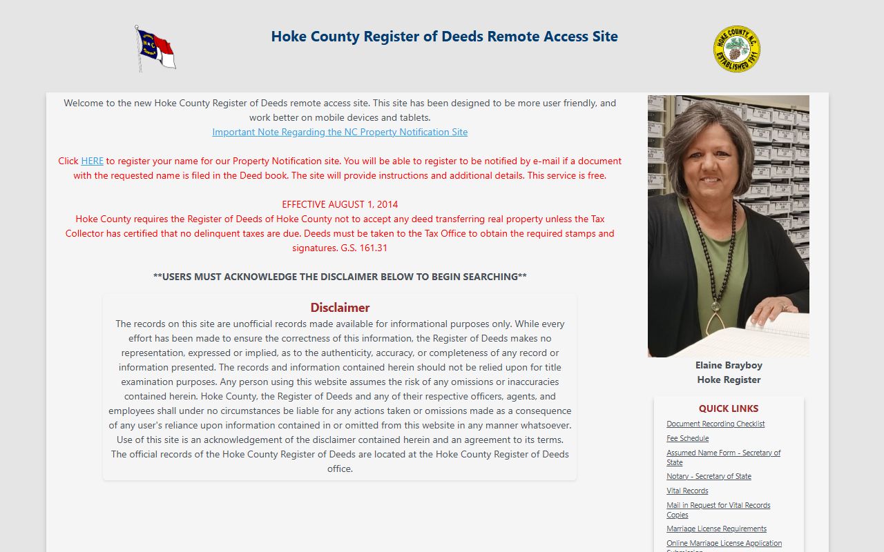 Hoke County marriage records Register of Deeds public search