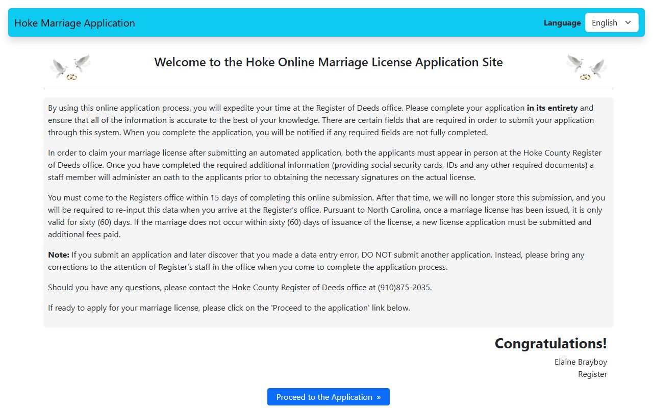 Hoke County marriage records online marriage application