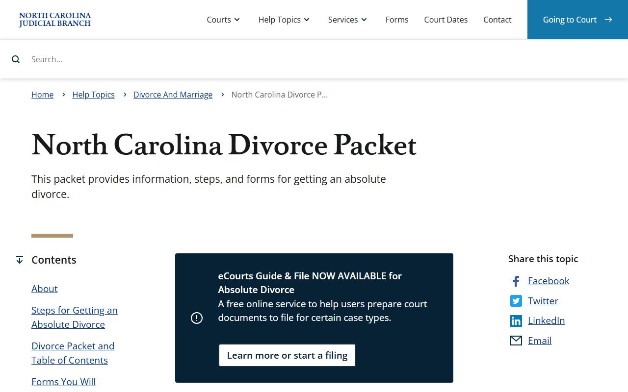 Hoke County divorce records North Carolina divorce packet
