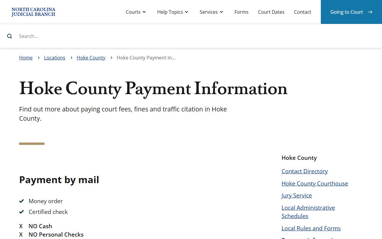 Hoke County traffic court records payment information page