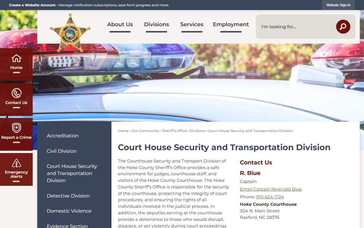 Hoke County warrant records courthouse security and transportation information