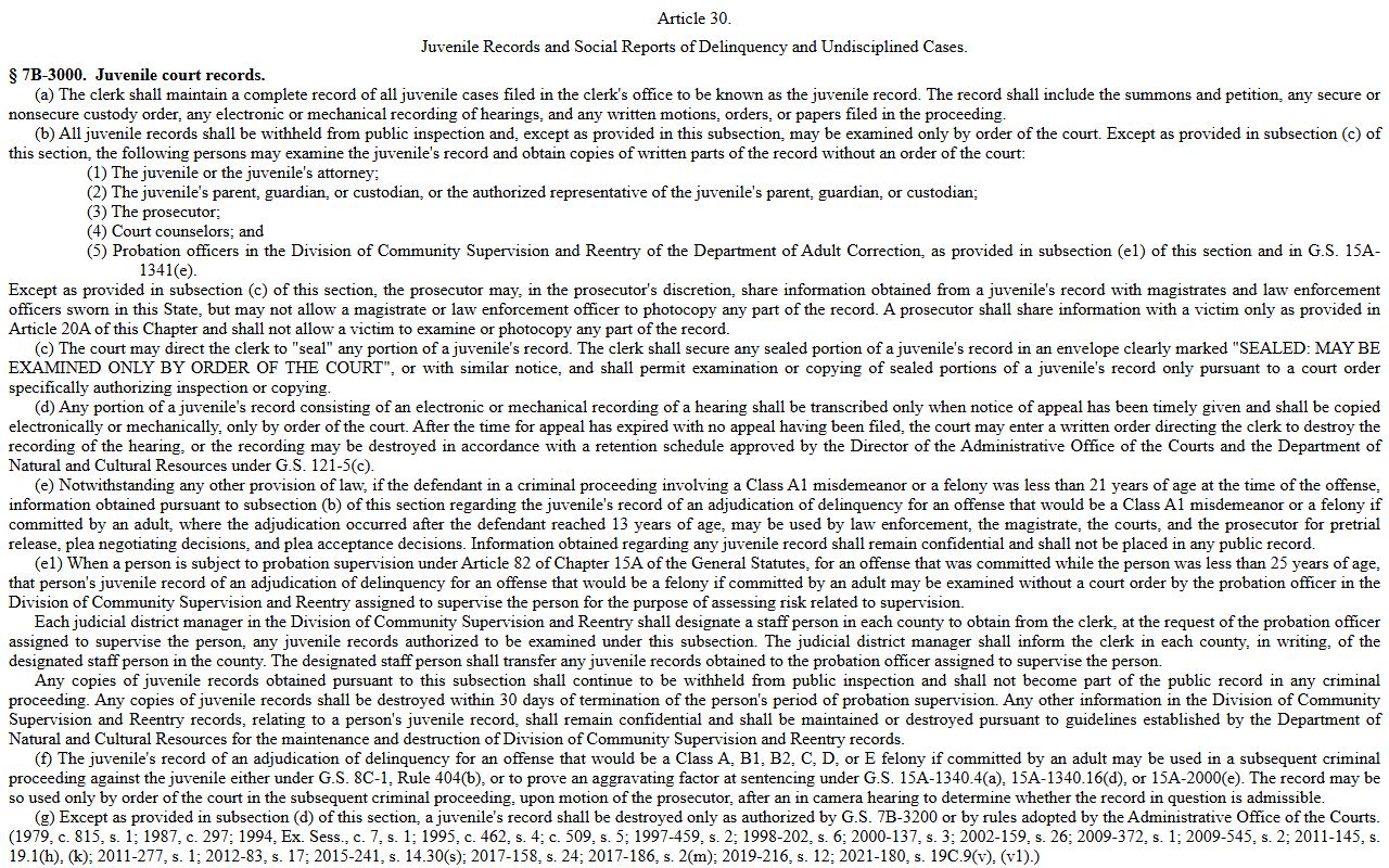 Hoke County warrant records juvenile confidentiality statute